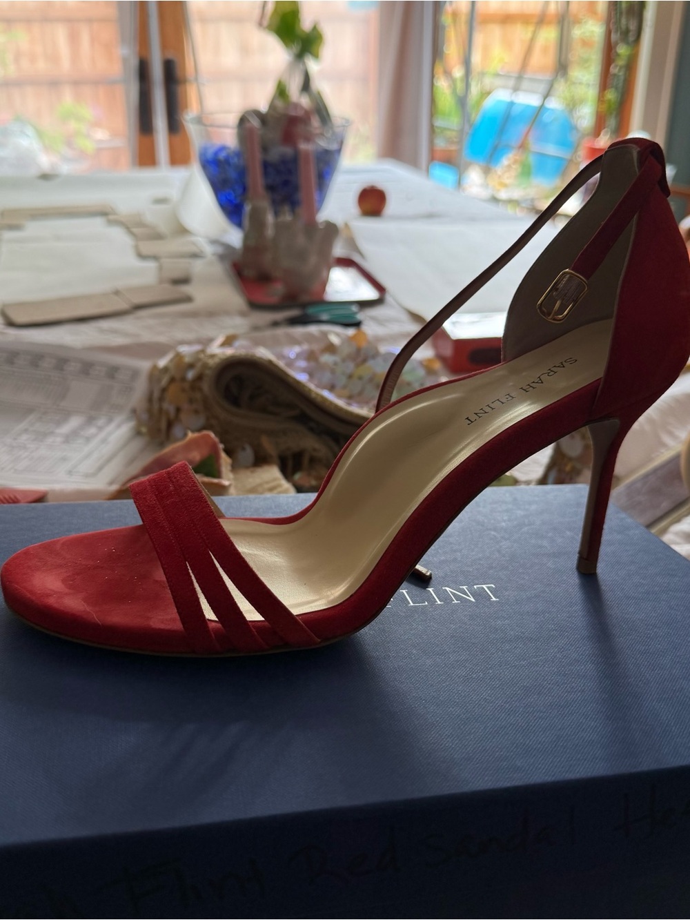 Catch Me F* Me Stuart Weitzman Red Suede Strappy Stiletto Sandals